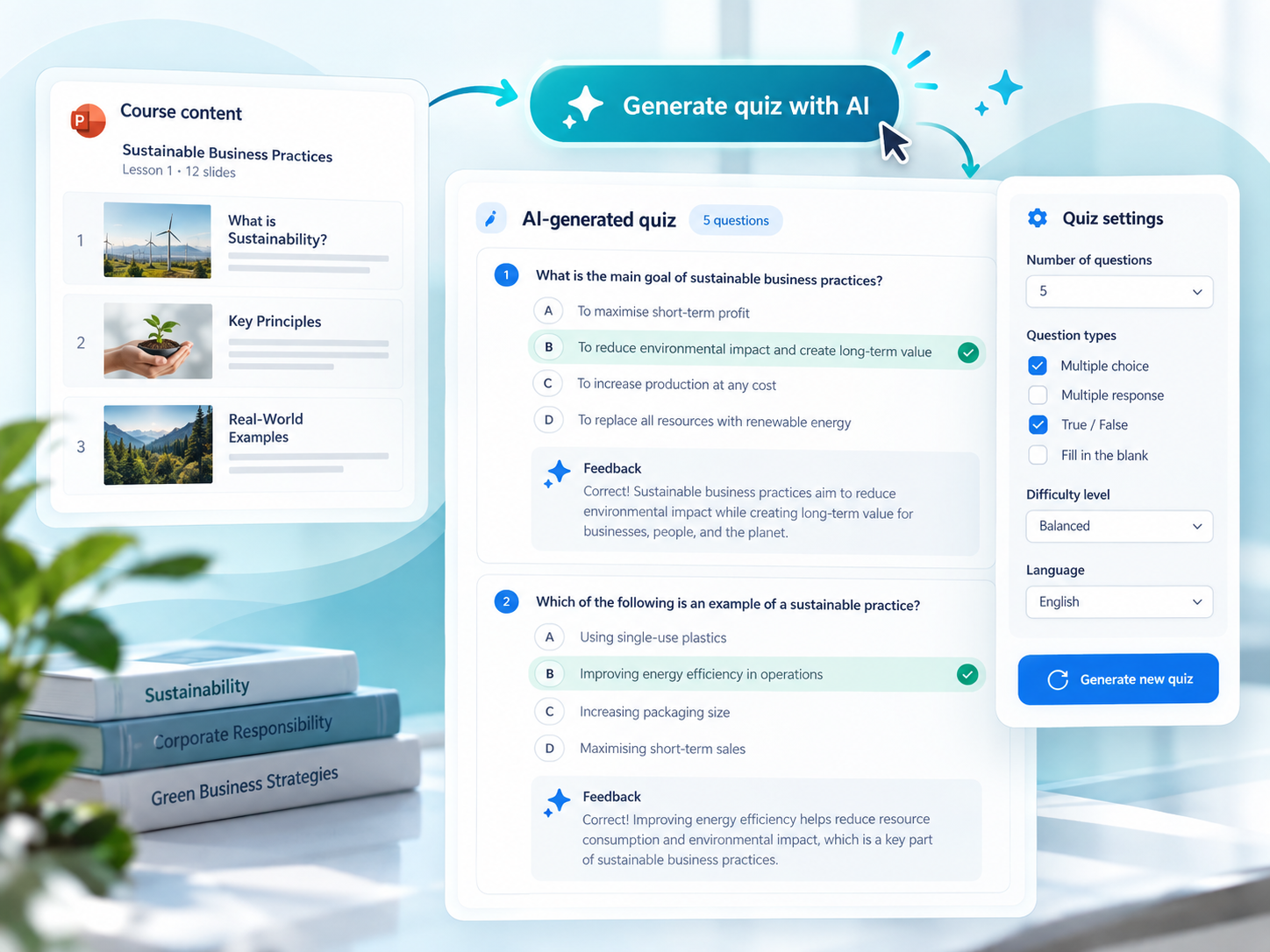 Assessment authoring and AI-generated quiz workflow in iSpring Suite AI