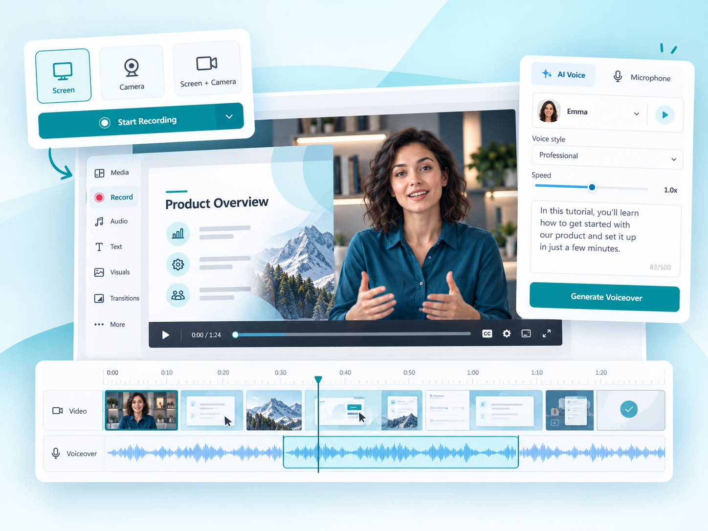 Screen recording, video editing and AI voiceover workflow for eLearning